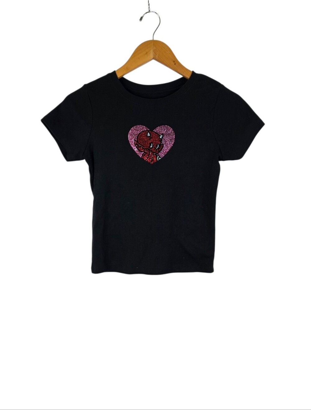 Hot Stuff The Little Devil Rhinestones Graphic Baby‎ Tee Women's Size XS Retro